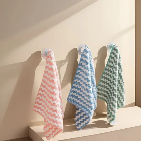 Thickened Coral Fleece Dish Cloth Striped Absorbent Cleaning Rag Soft Kitchen Towel Wipe For Dish Pot
