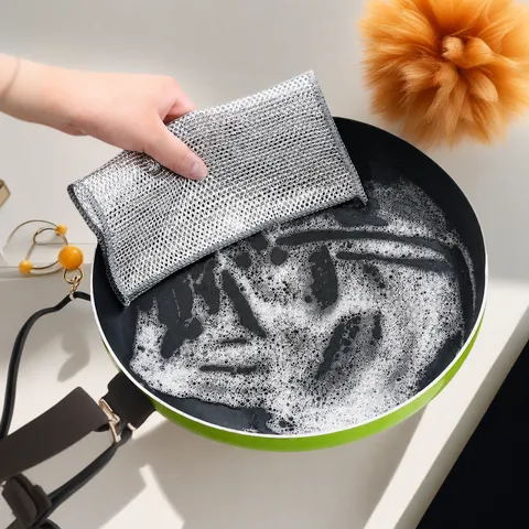 Paño de Cocina de Alambre Plateado de Doble Cara Paño de Limpieza de Malla Engrosada Sin Aceite Toalla de Cocina