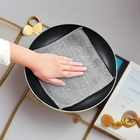 Paño de Cocina de Alambre Plateado de Doble Cara Paño de Limpieza de Malla Engrosada Sin Aceite Toalla de Cocina