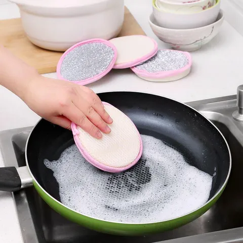 Double Sided Dish Washing Sponge Scouring Pad Metallic Wire Kitchen Cleaning Cloth