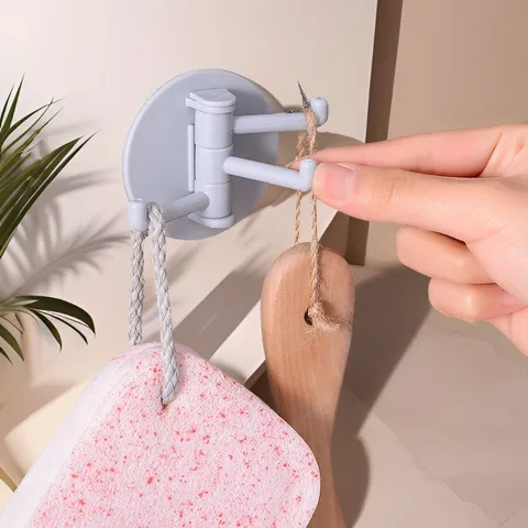 Multi-Functional Rotating Sticky Hooks Wall Mounted Plastic Three-Branch Seamless Hook For Kitchen Bathroom Home Storage