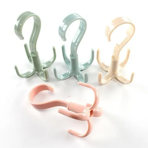 Creative 360 Degree Rotating Four Claw Plastic Hook Wardrobe Organizer For Clothes Tie Bag Home Storage