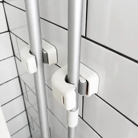 Wall Mounted Mop Holder Broom Organizer Utility Hook Punch Free Storage Rack For Bathroom Kitchen Home Plastic