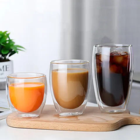 Hittebestendig Borosilicaatglas Dubbelwandige Beker Transparante Eivormige Koffiemok Sap Melk Drinkbeker
