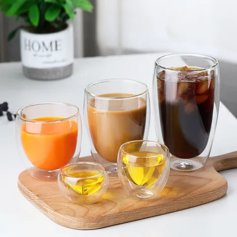 Hittebestendig Borosilicaatglas Dubbelwandige Beker Transparante Eivormige Koffiemok Sap Melk Drinkbeker
