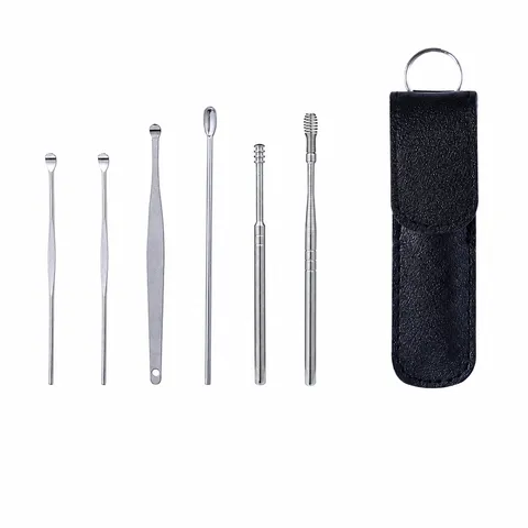 Stainless Steel Ear Pick Set Portable Earwax Removal Tool Kit with PU Leather Case Cleaning Tool for Adults