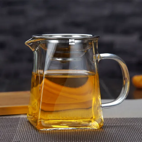 Pichet à Thé Transparent en Verre Borosilicaté Résistant à la Chaleur Pichet Épais Carré Mer de Thé pour Service à Thé Kung Fu