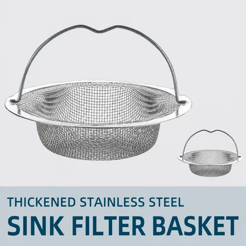 Stainless Steel Kitchen Sink Strainer Thickened Anti-Clogging Drain Filter Basket with Handle for Vegetable Washing Basin