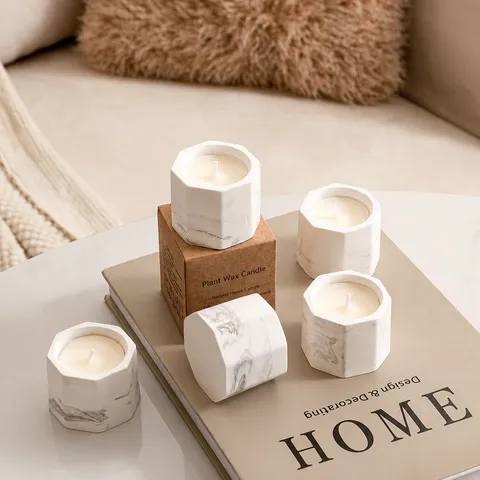 Marble Textured Plaster Cup Scented Candle Plant Essential Oil Long Lasting Aromatherapy Candle For Home Bedroom Decor