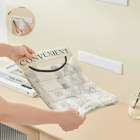 Hängende Netz Aufbewahrungstasche Atmungsaktiver Baumwollstoff Organizer Für Küche Plastiktüten Kleinigkeiten