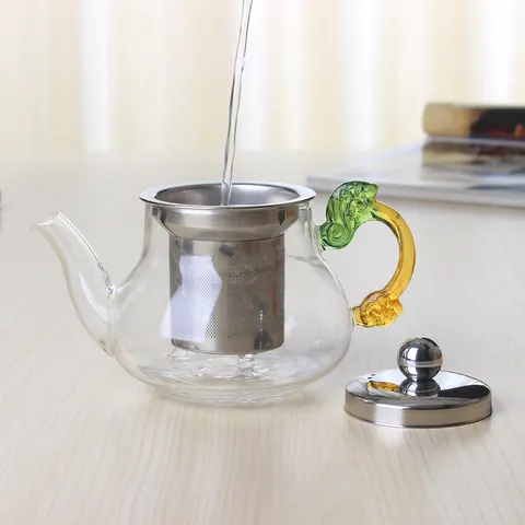 Théière en Verre Résistant à la Chaleur Avec Infuseur en Acier Inoxydable Poignée Dragon Pot à Thé Transparent Kung Fu
