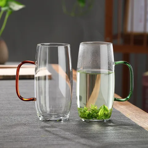 Borosilicaatglas Waterbeker Hittebestendig Groen Rood Handvat Theekop Kantoor Drinkglas