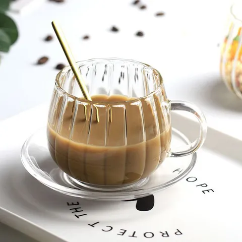 Borosilicate Glass Flower Striped Water Cup Transparent Coffee Mug With Handle Creative Juice Tea Cup For Office Home