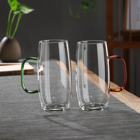 Borosilicaatglas Waterbeker Hittebestendig Groen Rood Handvat Theekop Kantoor Drinkglas