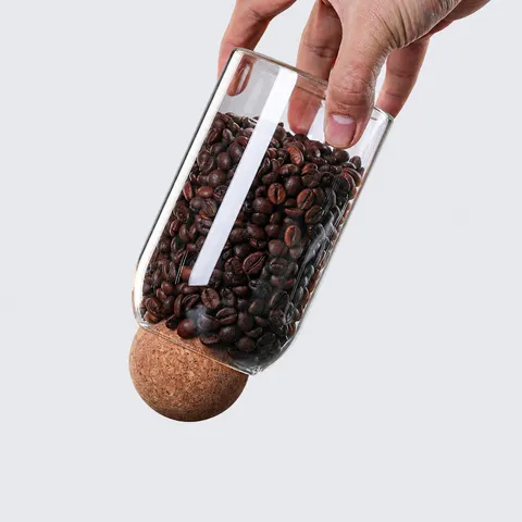 Hoog Borosilicaatglas Keuken Voorraadpot Transparant Voedselcontainer Met Sferische Kurkdeksel Gesealde Thee Graan Pot