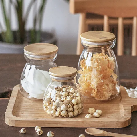 Hoge Borosilicaatglas Opbergpot Met Bamboe Deksel Verzegelde Voedselbus Transparante Keuken Graan Thee Container