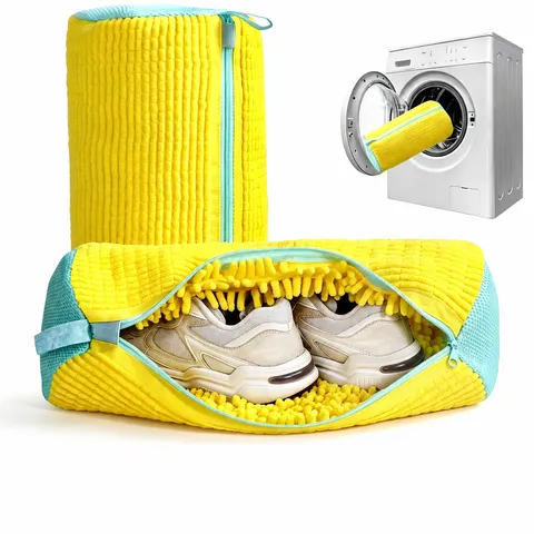 Waschulzak Voor Wasmachine Sneaker Beschermende Mesh Waszak Met Chenille Reinigingsborstels Rits Schoenverzorging