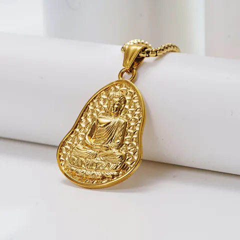 Stainless Steel Gourd Buddha Pendant Necklace 3D Relief Guanyin Bodhisattva Religious Gothic Punk Hip Hop Jewelry Gift