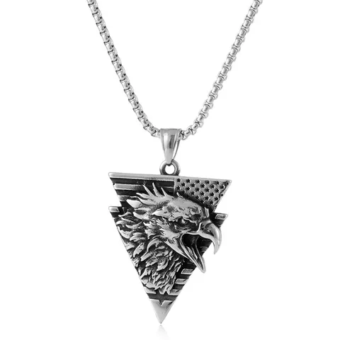 Punk Titanium Steel Eagle Head Pendant Necklace For Men Geometric Arrow Eagle Necklace Stainless Steel Biker Jewelry Gift