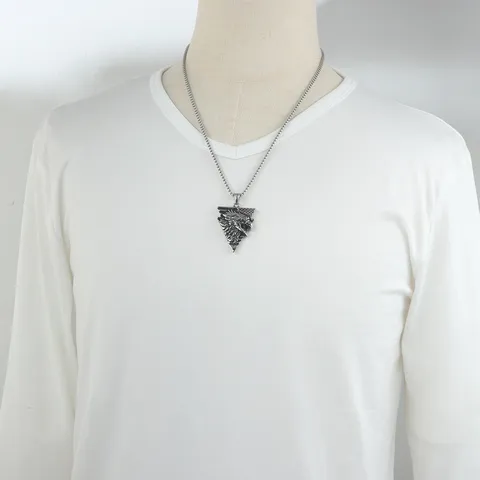 Punk Titanium Steel Eagle Head Pendant Necklace For Men Geometric Arrow Eagle Necklace Stainless Steel Biker Jewelry Gift