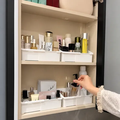Retractable Cosmetic Storage Box Plastic Multi Functional Desktop Compartmentalized Organizer Makeup Holder For Bathroom
