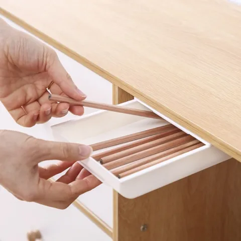 Under Desk Storage Box Self Adhesive Hidden Drawer Organizer Plastic Sundries Holder For Office Stationery