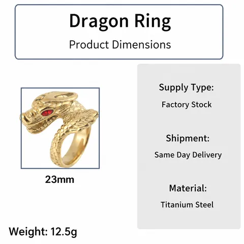 Retro Titanium Steel Dragon Head Ring Punk Carved Texture Rhinestone Red Eye Open Finger Ring For Men Biker Party Jewelry Gift