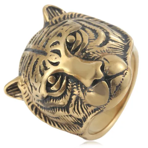 Vintage Titanium Steel Tiger Head Ring For Men Dominineering Punk Biker Animal Finger Ring Men's Jewelry Gold Silver Finger Ring