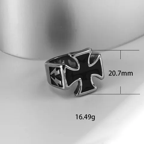Titanium Steel Iron Cross Ring For Men Vintage Punk Lightning Bolt Signet Ring Gothic Biker Jewelry Biker Band Ring