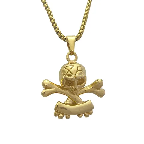Pendentif Collier Croix Crâne en Acier Titane Rétro Plaqué Or Punk Pendentif Squelette Pirate Bijoux Cadeau Unisexe