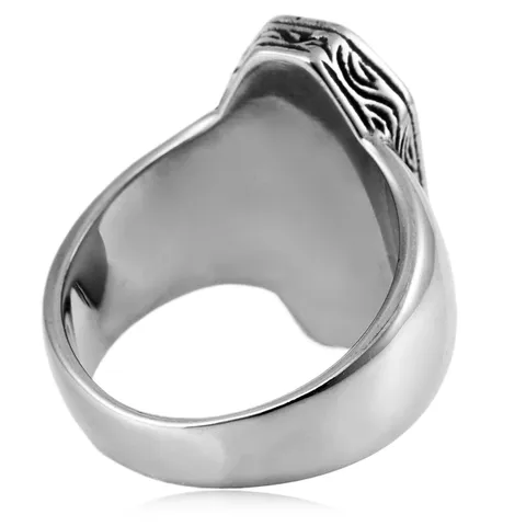 Vintage Punk Coffin Skull Ring Men Titanium Steel Distressed Black Geometric Finger Ring Gothic Carving Jewelry Gift