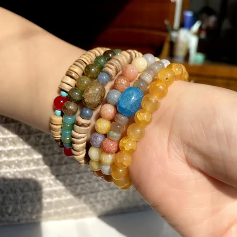 Neuer Chinesischer Stil Perlenarmband Für Unisex Retro Guochao Antik Stil Bunte Künstliche Crackle Kristall Türkis Kokosnussschale Harz Perlen Handgefertigtes Armband Schmuck Geschenk