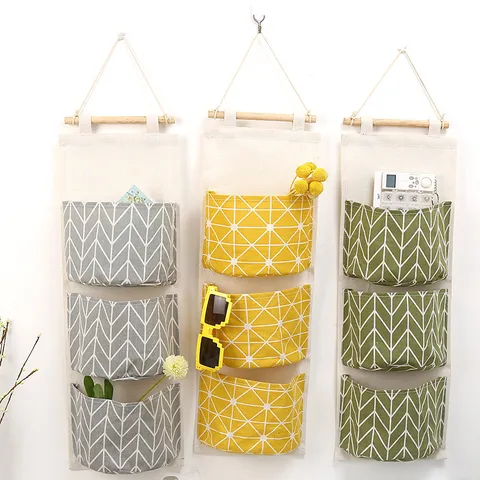 Borsa di Stoccaggio Sospesa Impermeabile in Cotone Lino Tasche Multipli Organizzatore da Parete Porta Borsa in Tessuto
