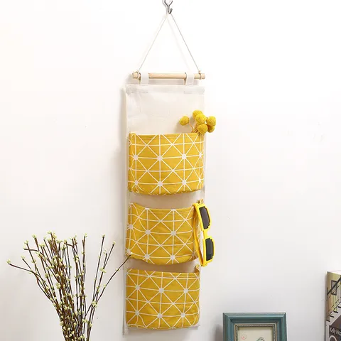 Borsa di Stoccaggio Sospesa Impermeabile in Cotone Lino Tasche Multipli Organizzatore da Parete Porta Borsa in Tessuto