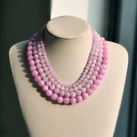 Natural Stone Kunzite Beaded Necklace For Women Round Purple Lavender Jade Bead Handmade Choker Fashion Jewelry Gift