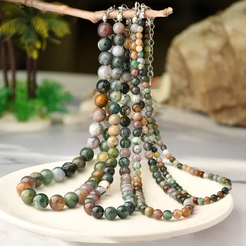 Collier Vintage En Perles D Agate Indienne Pour Femmes Hommes Unisexe Fait À La Main En Pierre Naturelle Ronde Choker Chaîne Collier Bijoux Cadeau