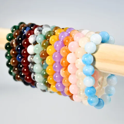 Bracciale Di Perle In Finta Giada Acrilica Da Donna Braccialetto Elastico Con Perline Rotonde Colorate Gioielli Di Moda Regalo Elegante