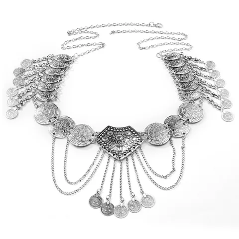 Vintage Ethnic Alloy Coin Tassel Waist Chain For Women Multi-layer Belly Dance Body Chain Bohemian Metal Waist Belt Jewelry