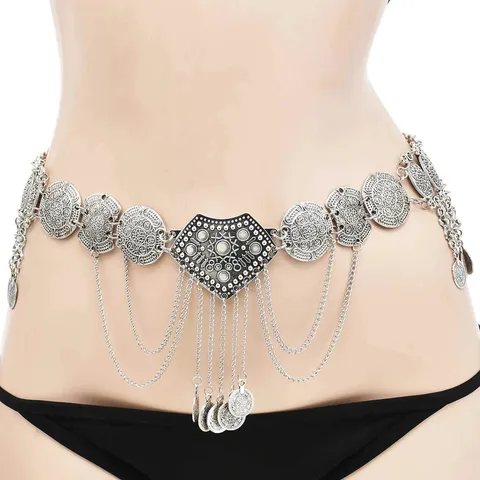 Vintage Ethnic Alloy Coin Tassel Waist Chain For Women Multi-layer Belly Dance Body Chain Bohemian Metal Waist Belt Jewelry
