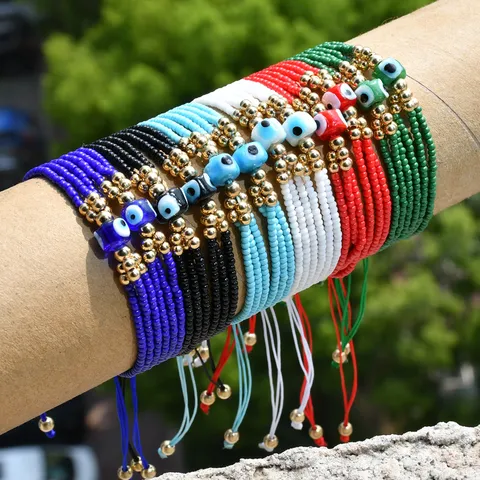 Braccialetto Multistrato Fatto a Mano Miyuki Evil Eye Etnico Vetro Perline Tessuto Regolabile Braccialetto Gioielli Regalo Per Donna Uomo