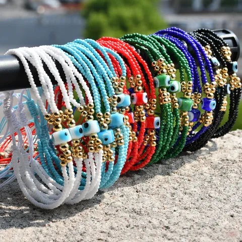 Braccialetto Multistrato Fatto a Mano Miyuki Evil Eye Etnico Vetro Perline Tessuto Regolabile Braccialetto Gioielli Regalo Per Donna Uomo
