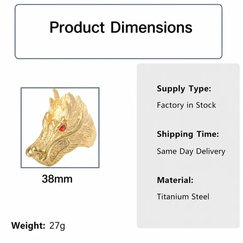 Vintage Punk Stainless Steel Dragon Head Ring For Men Personalized Gold Steel Color Animal Finger Ring Red Rhinestone Eyes Gothic Jewelry