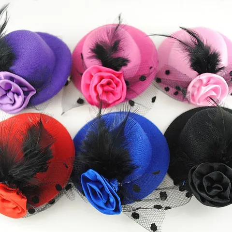 Elegante Mini Top Hoed Haarclip Met Veer Kant Bloem Accent Vintage Fascinator Alligatorclip Voor Vrouwen Kinderen Feest Hoofddeksel