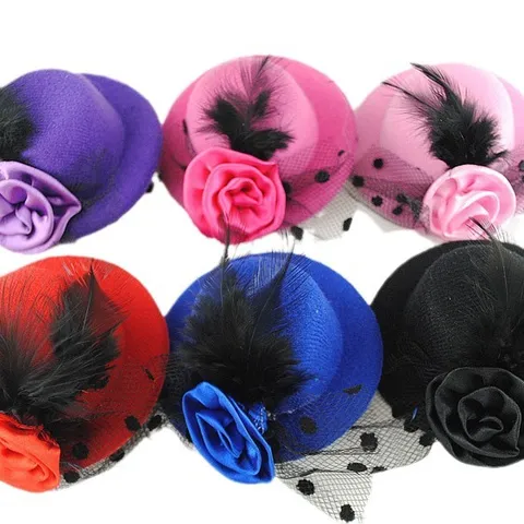Elegante Mini Top Hoed Haarclip Met Veer Kant Bloem Accent Vintage Fascinator Alligatorclip Voor Vrouwen Kinderen Feest Hoofddeksel