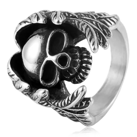 Vintage Punk Titanium Steel Skull Wing Ring For Men Gothic Stainless Steel Skeleton Finger Ring Retro Biker Jewelry Gift