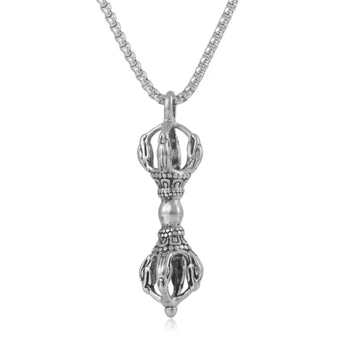 Vintage Titanium Steel Vajra Pestle Pendant Necklace For Men Retro Punk Electroplated Geometric Cylinder Amulet Jewelry