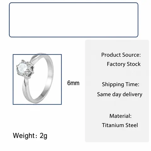 Anello in Acciaio Inossidabile con Strass per Donna Uomo Semplice Sei Griffe Rotondo Finto Diamante Fede Nuziale Anello di Fidanzamento Gioielli Regalo