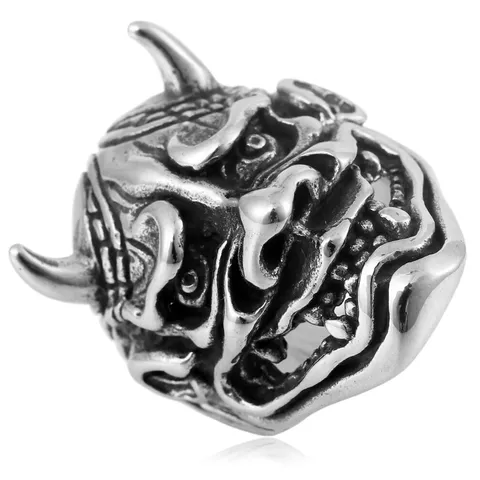 Vintage Titanium Steel Bull Demon Mask Ring For Men Gothic Punk Carved Monster Ghost Face Shield Finger Band Ring Motorcycle Jewelry Gift