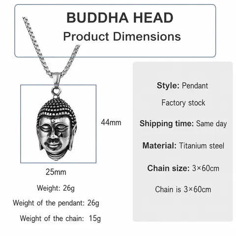 Vintage Titanium Steel Buddha Head Pendant Necklace For Men Retro Punk Stainless Steel Religious Shakyamuni Amulet Charm Jewelry Gift