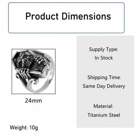Vintage Titanium Steel Coffin Skull Ring For Men Gothic Punk Carved Rose Band Ring Retro Distressed Personalized Biker Jewelry Ring